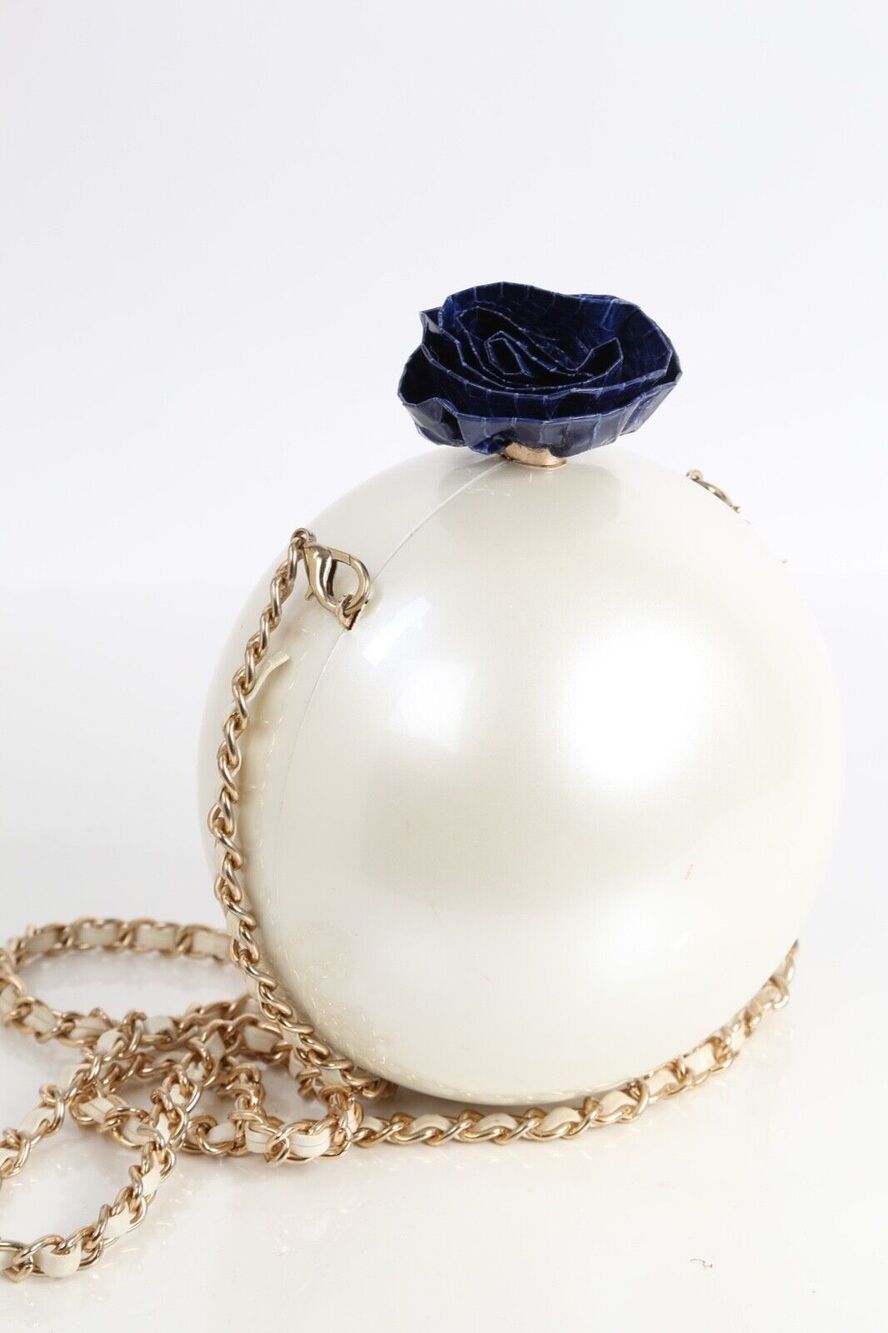 Acrylic Cream Round Ball Pearl Shape Purse Evening Prom Clutch Shoulder Bag